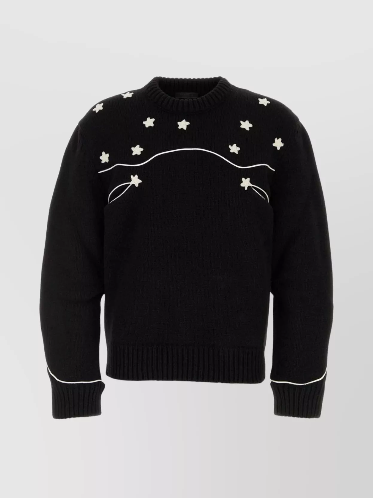 Prada Wool Crew Neck Sweater With Ribbed Cuffs In Black