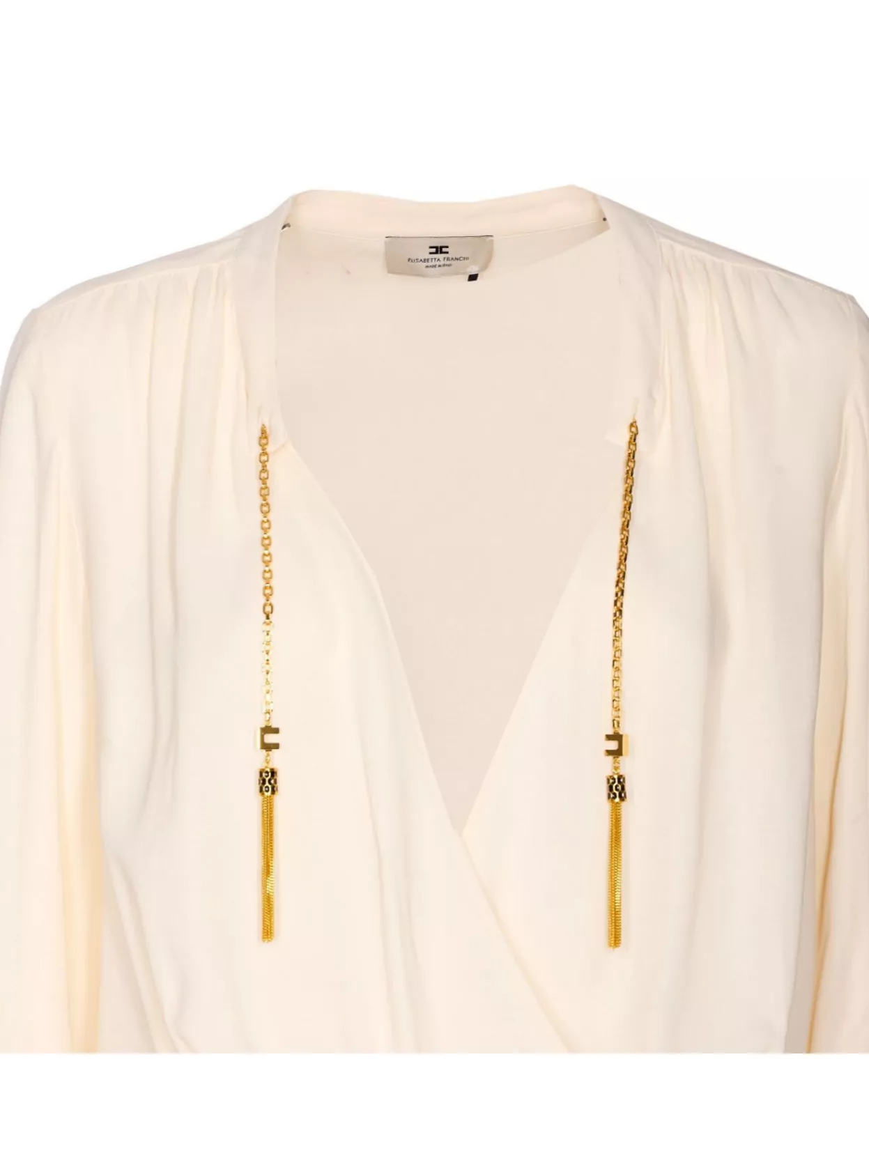 Elisabetta Franchi Draped V-Neck Bodysuit Gold Chain