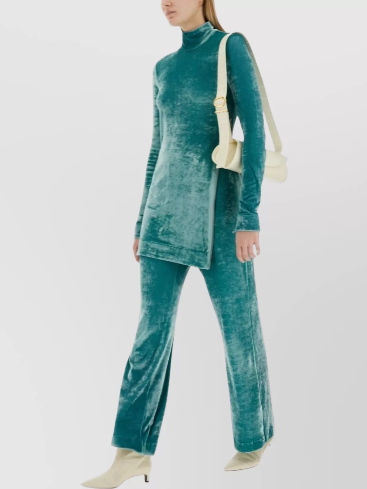 Shop Jil Sander Velvet Turtleneck Slim Fit Side Slit Top