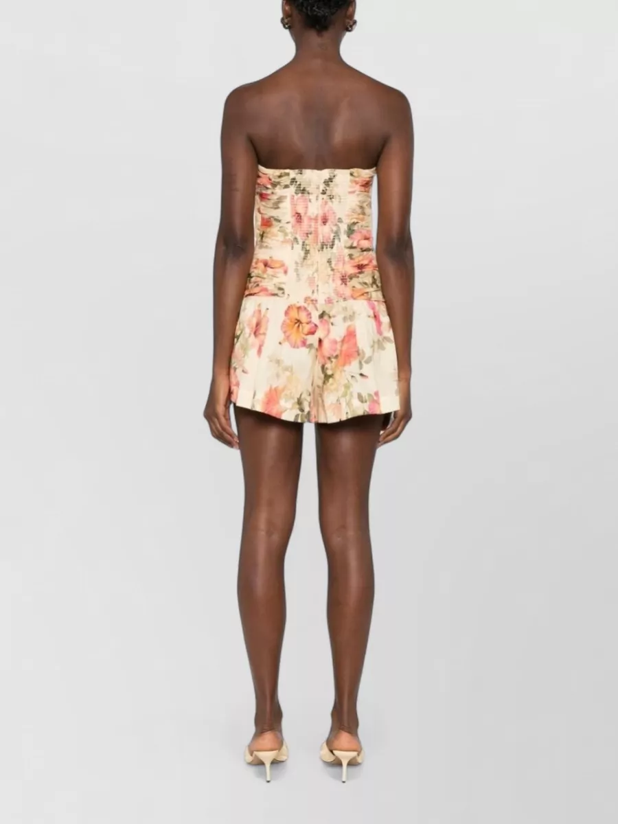 Zimmermann Cotton Floral-Print Strapless Playsuit