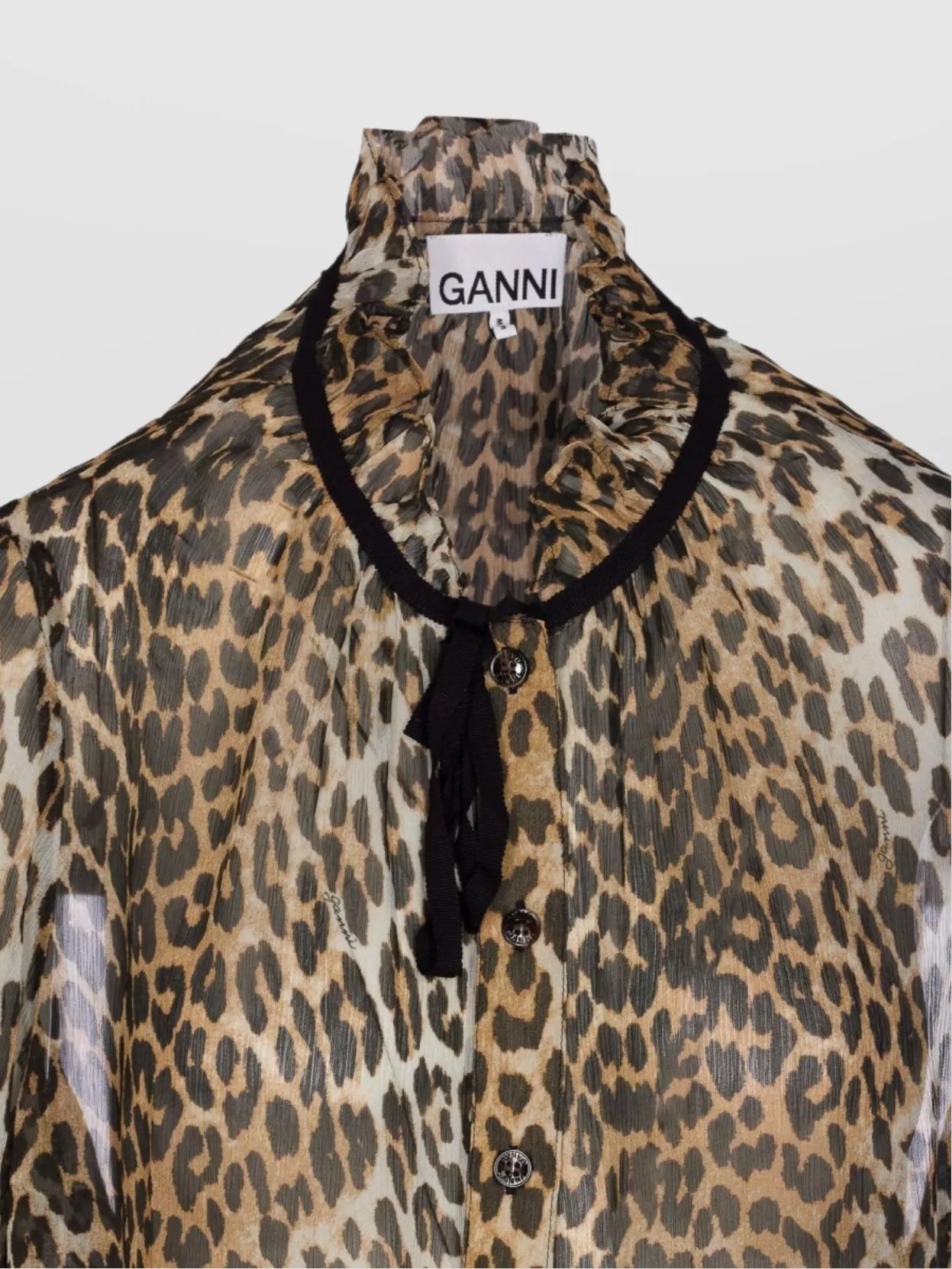 Ganni Printed Viscose Chiffon Tie String Shirt Shirts Animalier In Animal Print