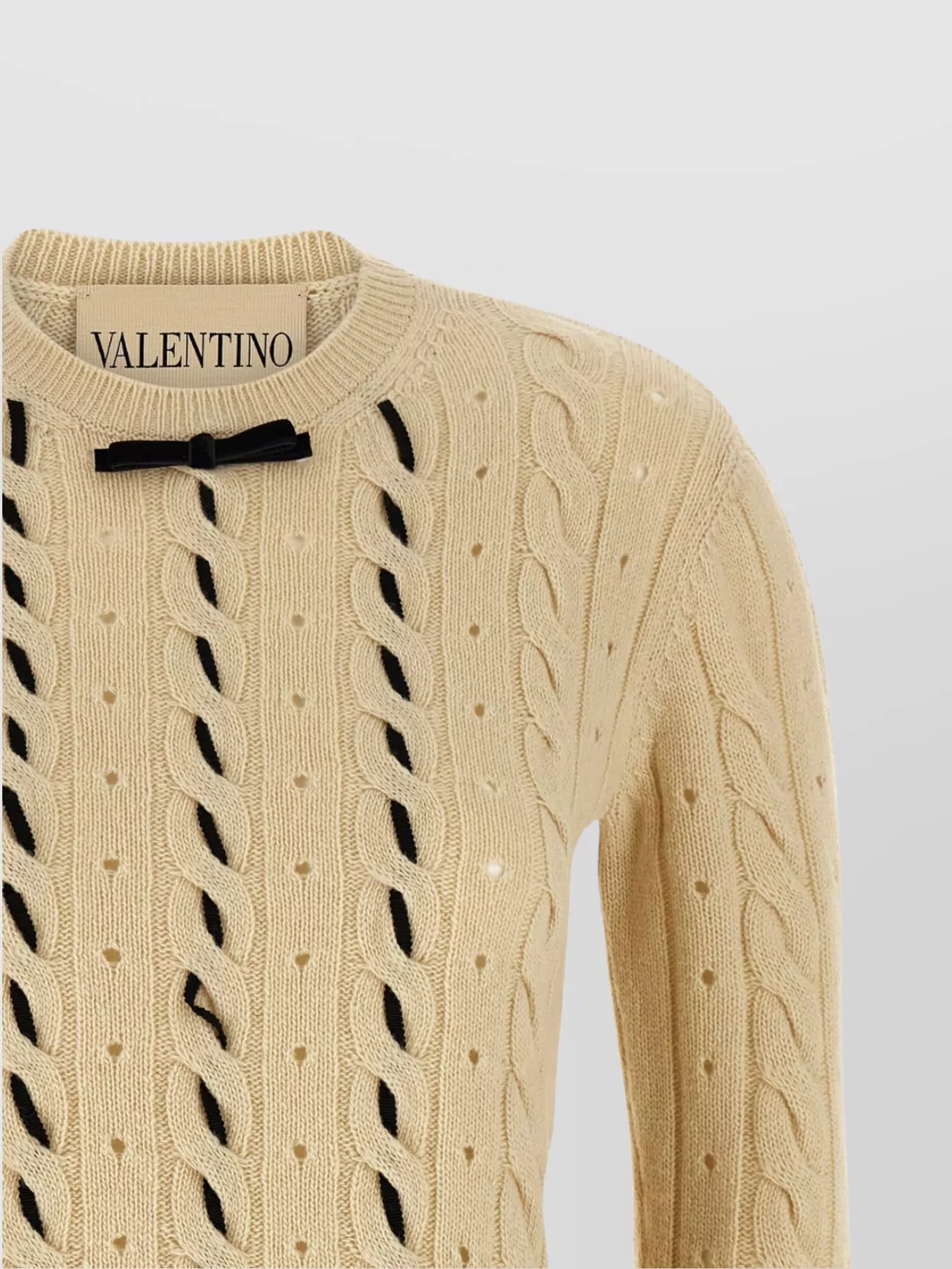 Valentino Garavani Wool Sweater With Bow Detail And Cable Knit Pattern