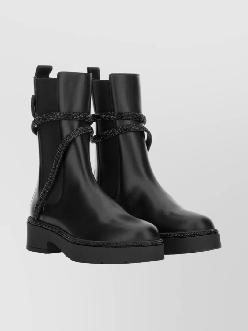 René Caovilla Ankle Boots Featuring Wrap-around Strap In Black
