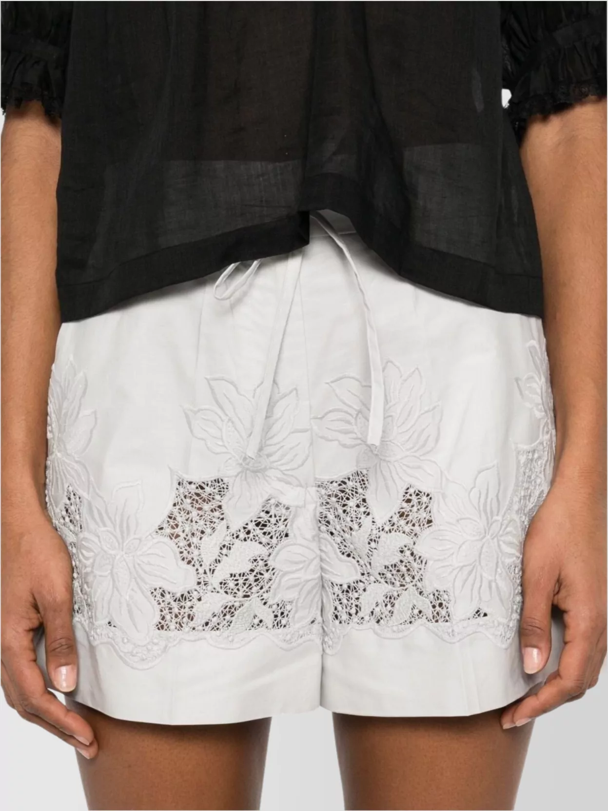 Parosh Floral Lace Panel Shorts Embroidery