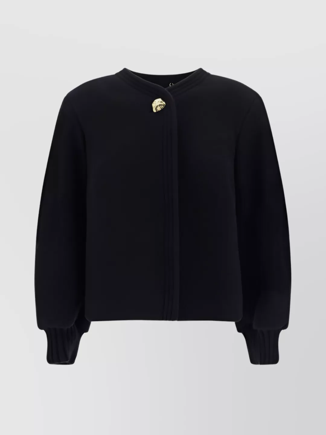 Chloé Wool Crew Neck Jacket With Embellished Detail In Black