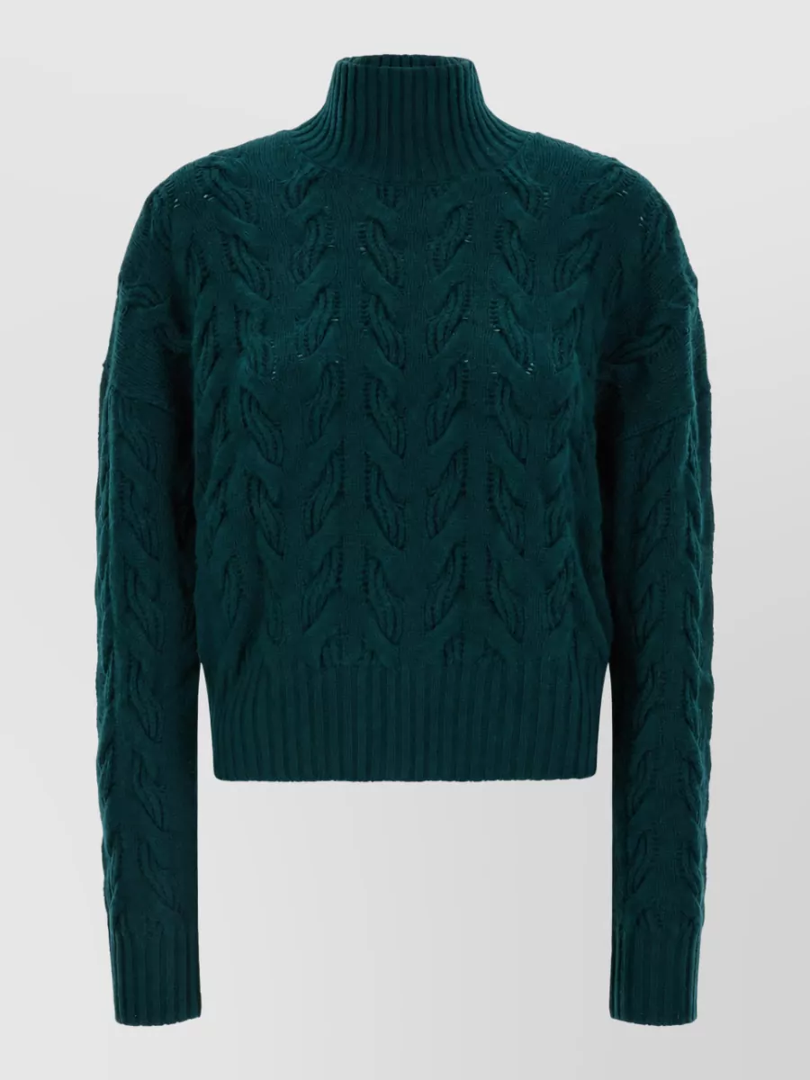 S Max Mara Cashmere Wool Cable-Knit High-Neck Cropped Jumper