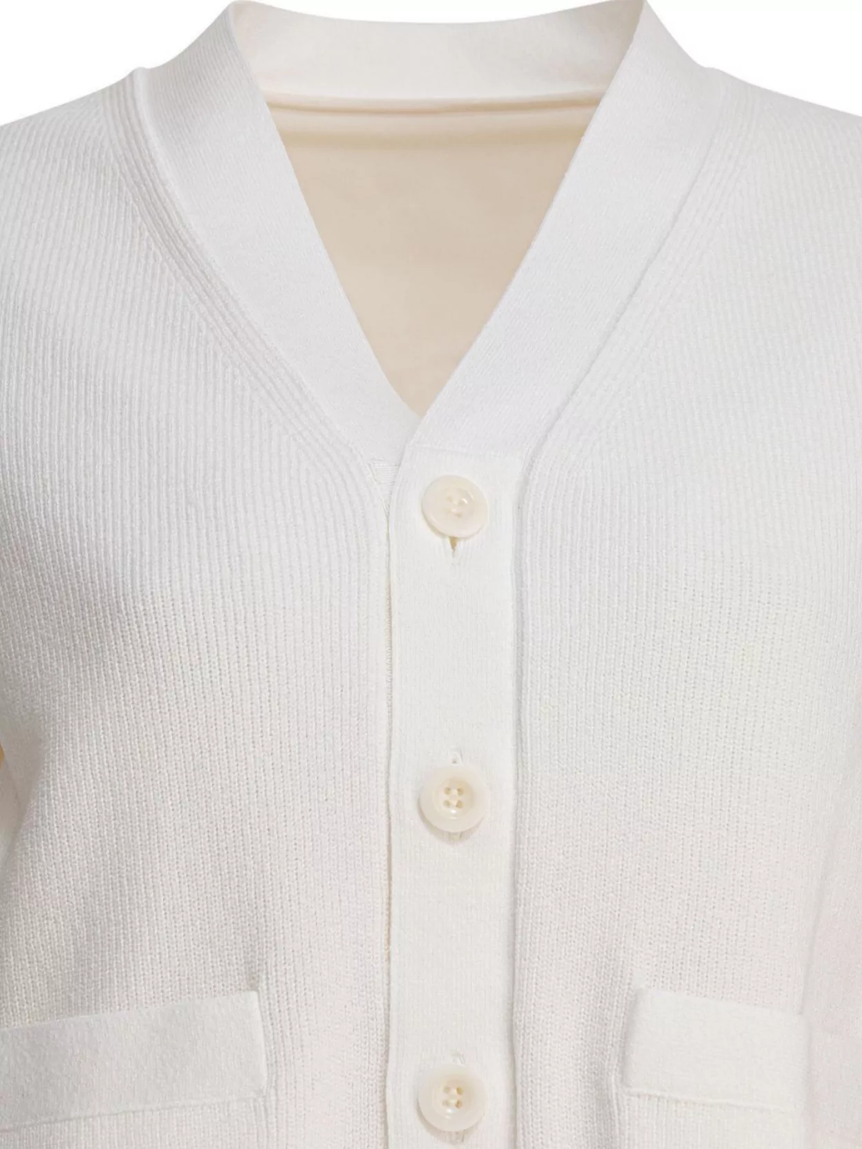 Sacai Short Sleeve V-Neck Sweater With Ribbed Texture And Front Pockets