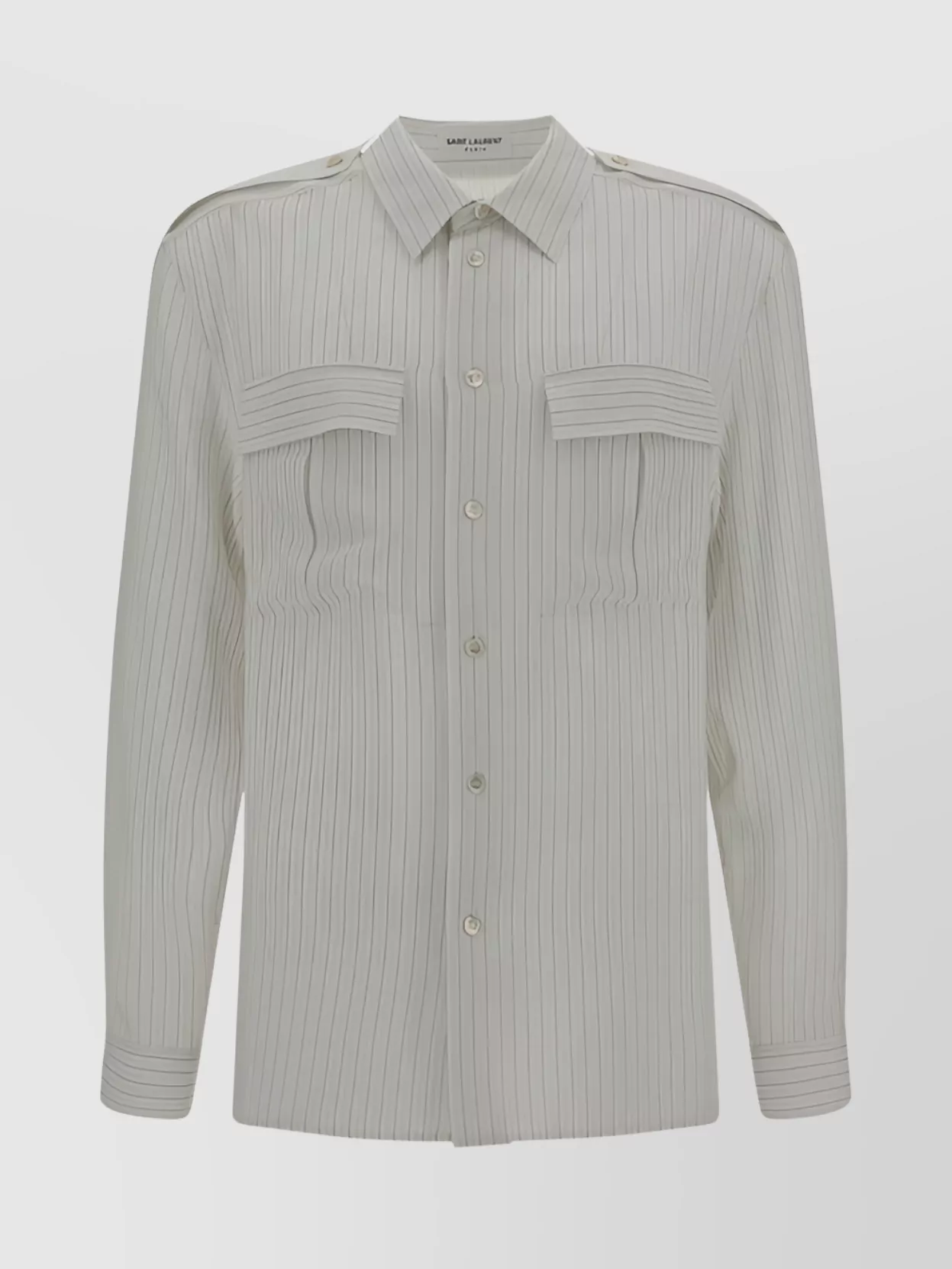 Saint Laurent Striped Shirt With Point Collar And Pleated Back In Gray