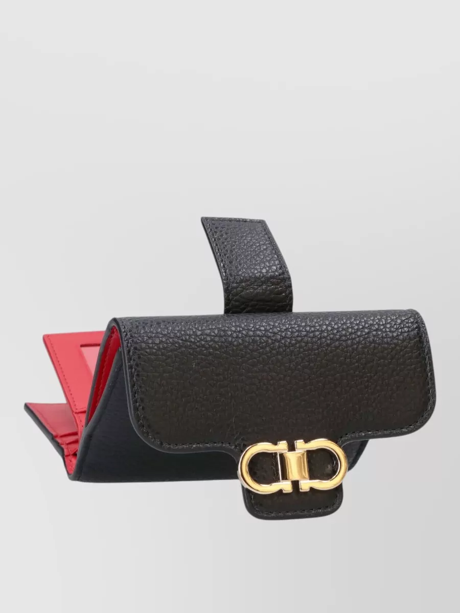 Ferragamo Textured Leather Bi Fold Wallet Gold Hardware