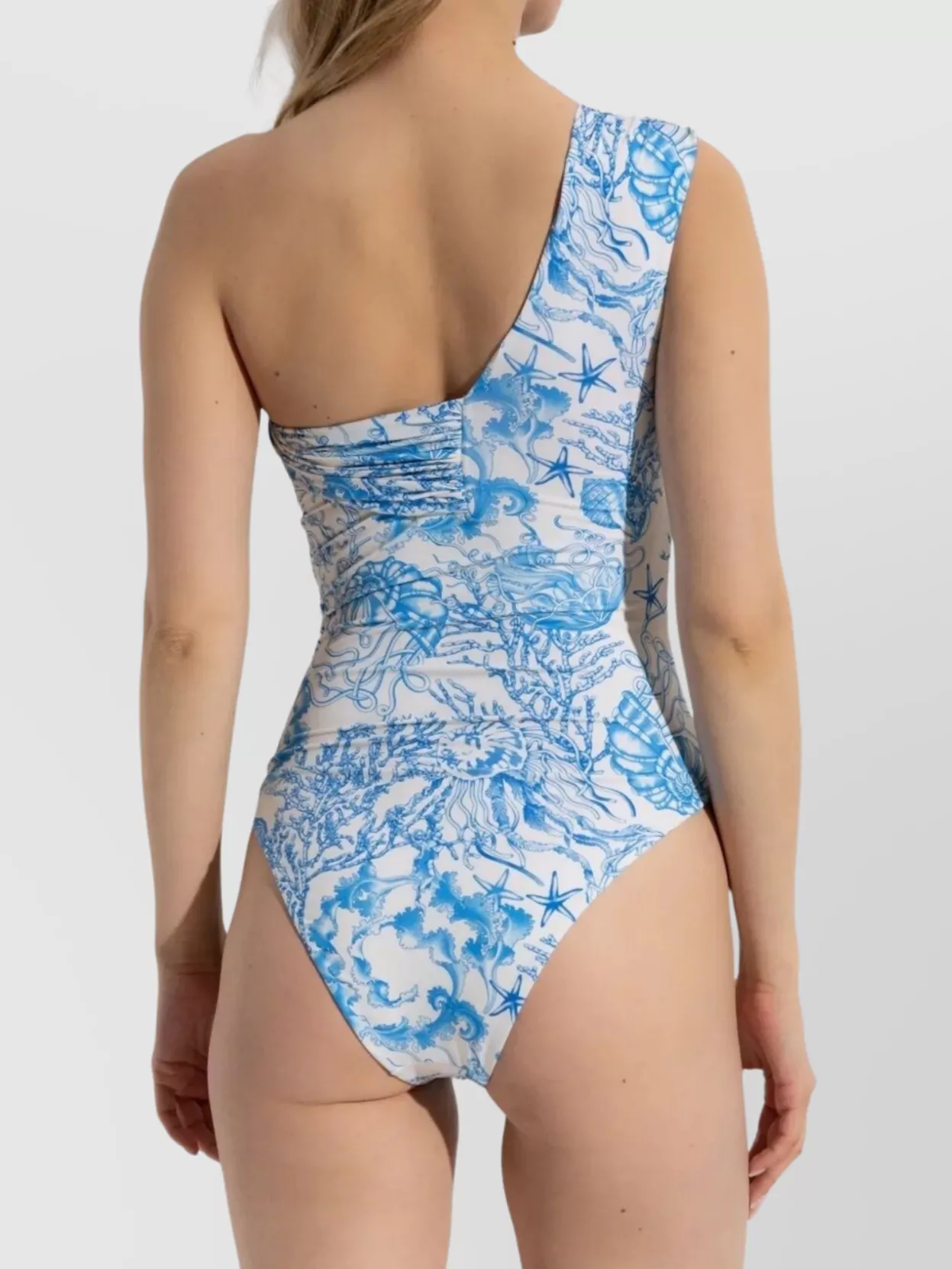 Versace One-Shoulder Swimsuit Nautical Print