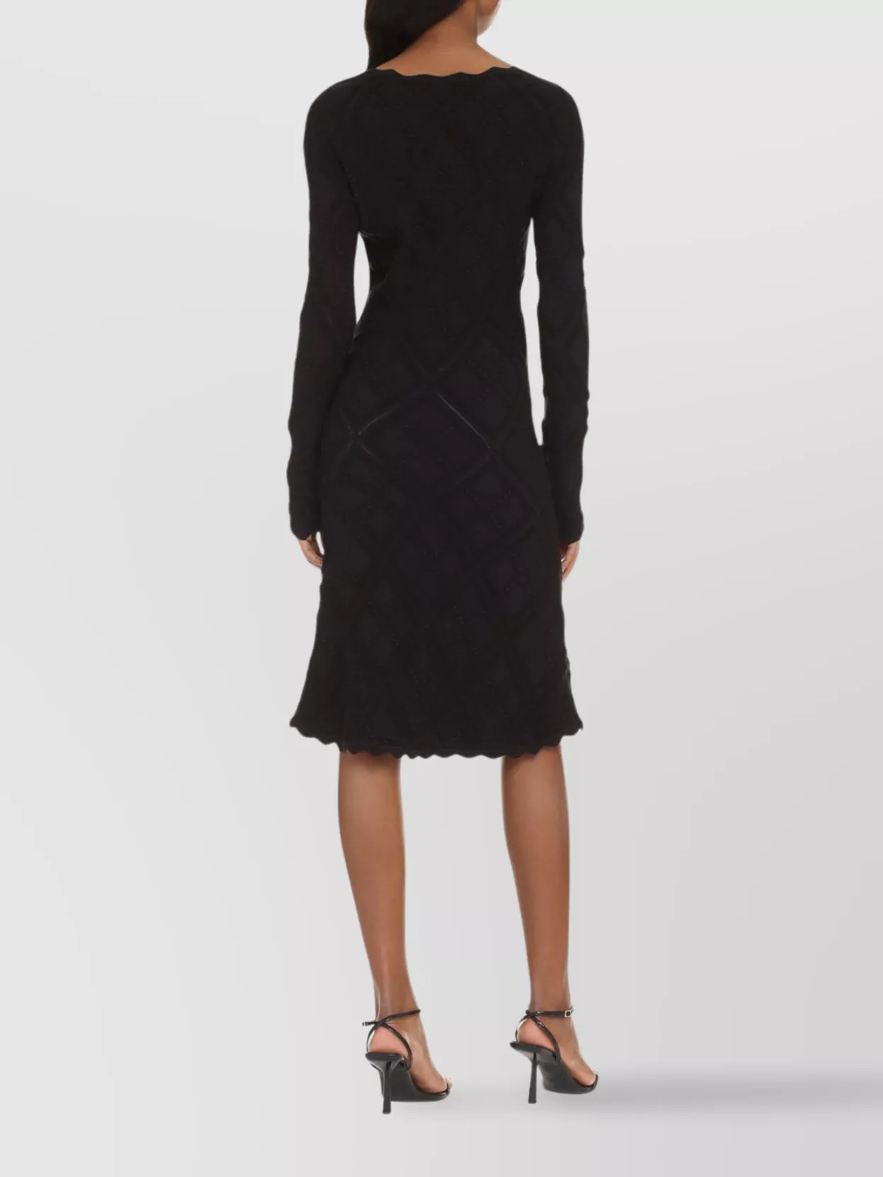 Burberry Scalloped Neckline Long Sleeve Fitted Dress