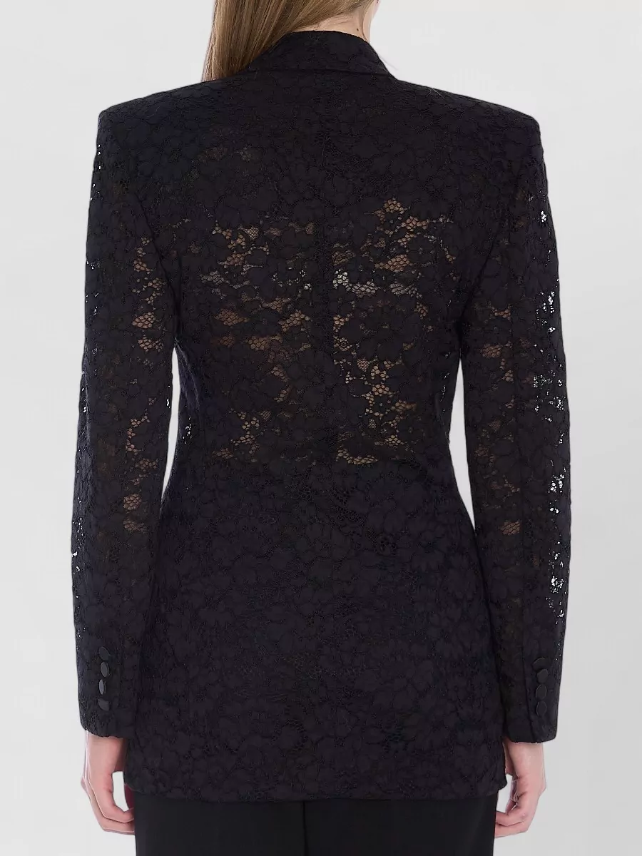 Saint Laurent Guipure Lace Tuxedo Jacket Structured Shoulders In Black