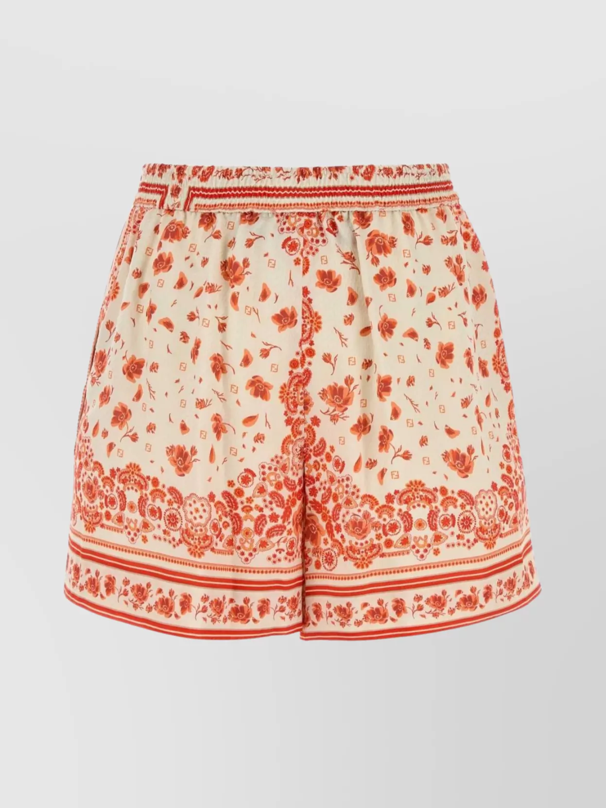 Fendi Silk Shorts With Floral Print And Pockets In Red