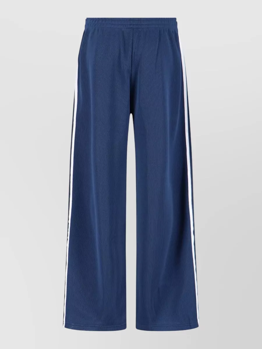 Adidas Straight Trousers Elastic Waistband Ribbed Texture Side Stripes