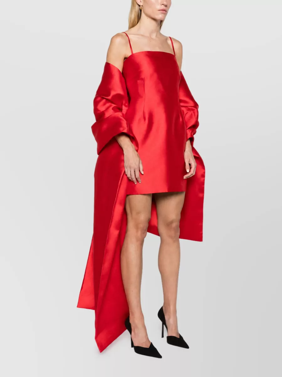 Solace London Satin Draped Spaghetti-Strap Square-Neck Mini Dress