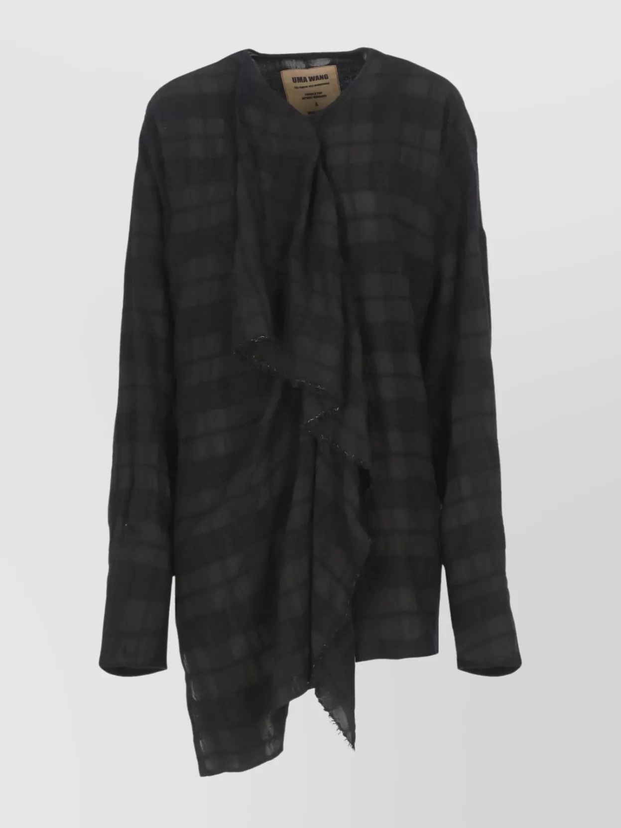 Uma Wang Draped Long Sleeve Checked Blouse In Black