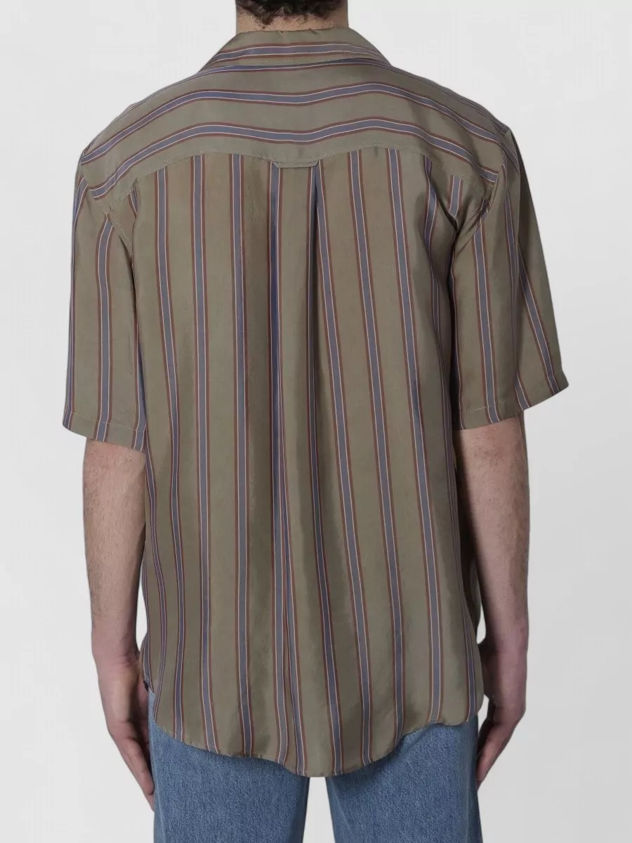 Saint Laurent Striped Cuban-Collar Short-Sleeve Shirt