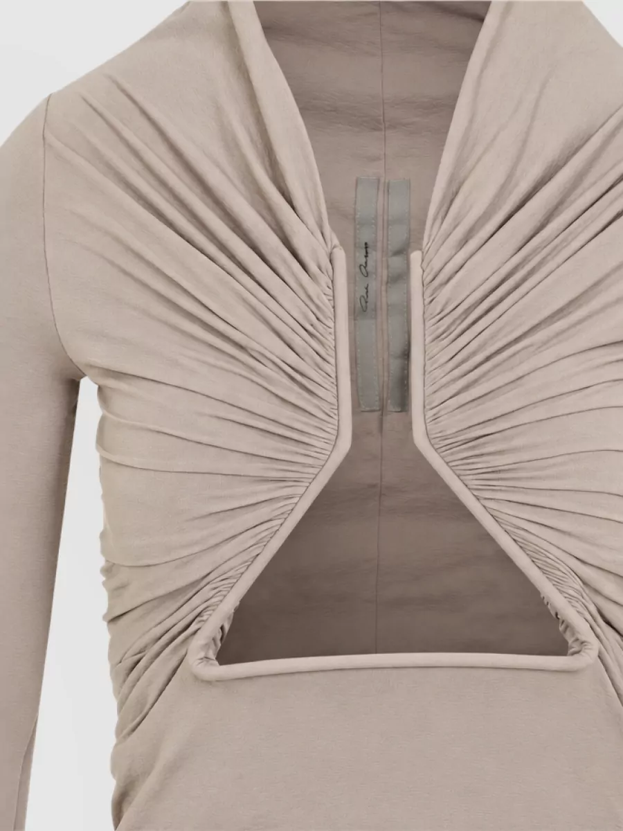 Rick Owens Draped Cutout Long-Sleeve Jersey Top