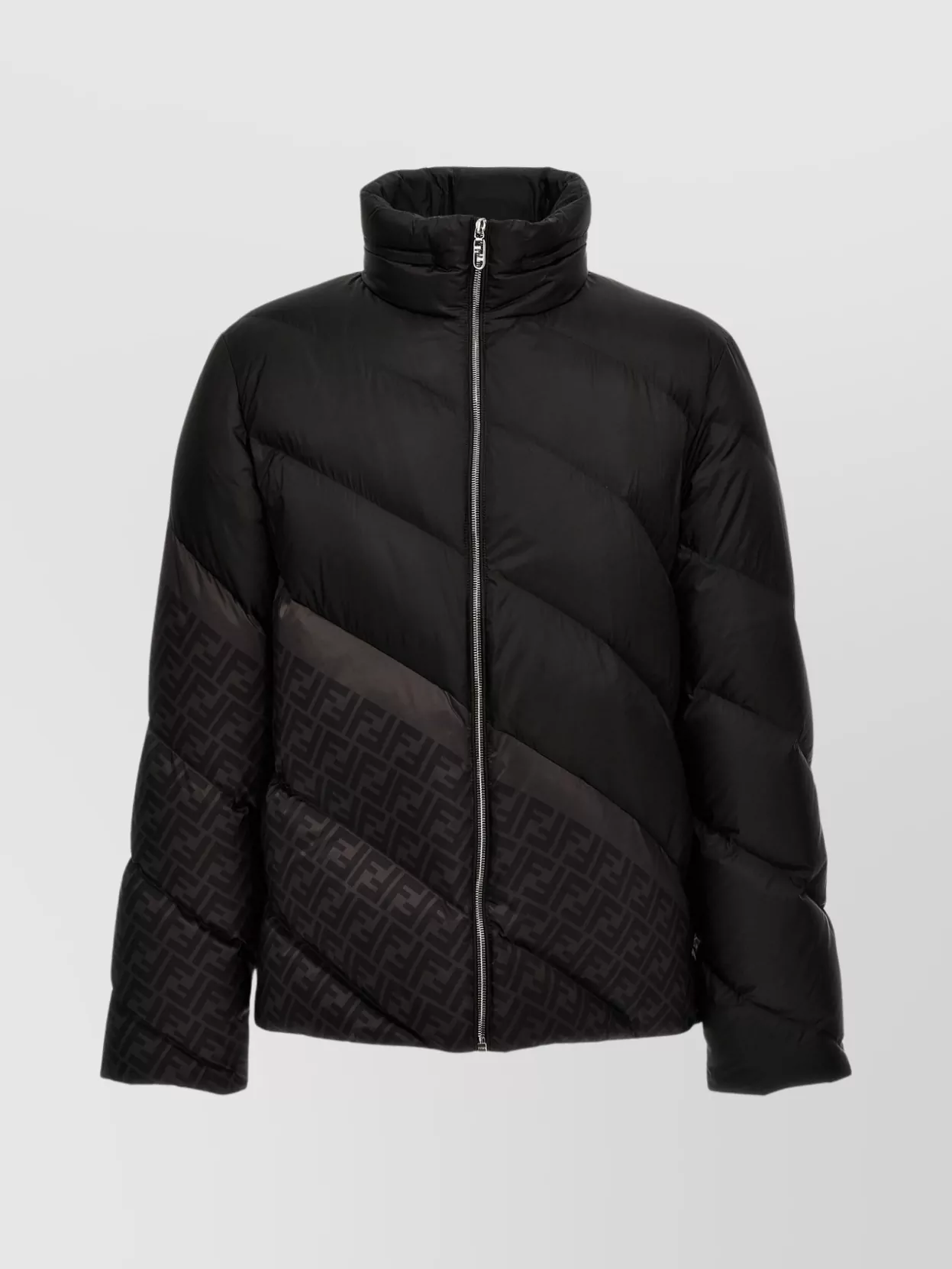 Fendi High Collar Quilted Down Jacket In Black