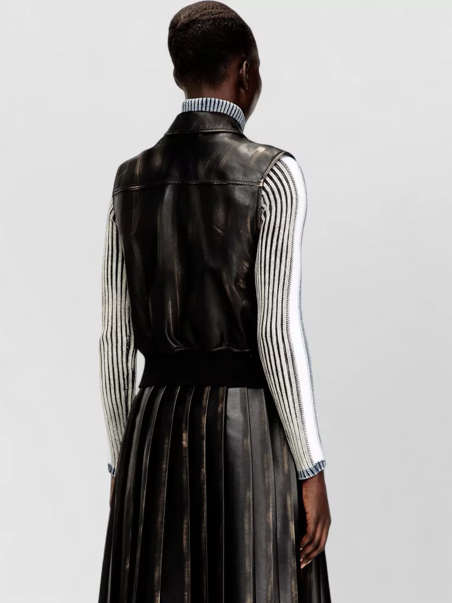 Diesel Distressed Faux Leather Sleeveless Bomber Jacket