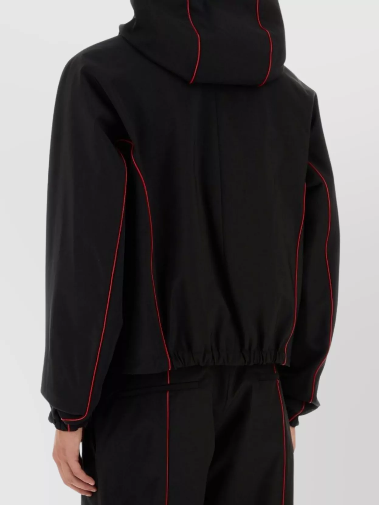 Ferragamo Hooded Polyester Blend Jacket With Piping And Rubber Trimmings