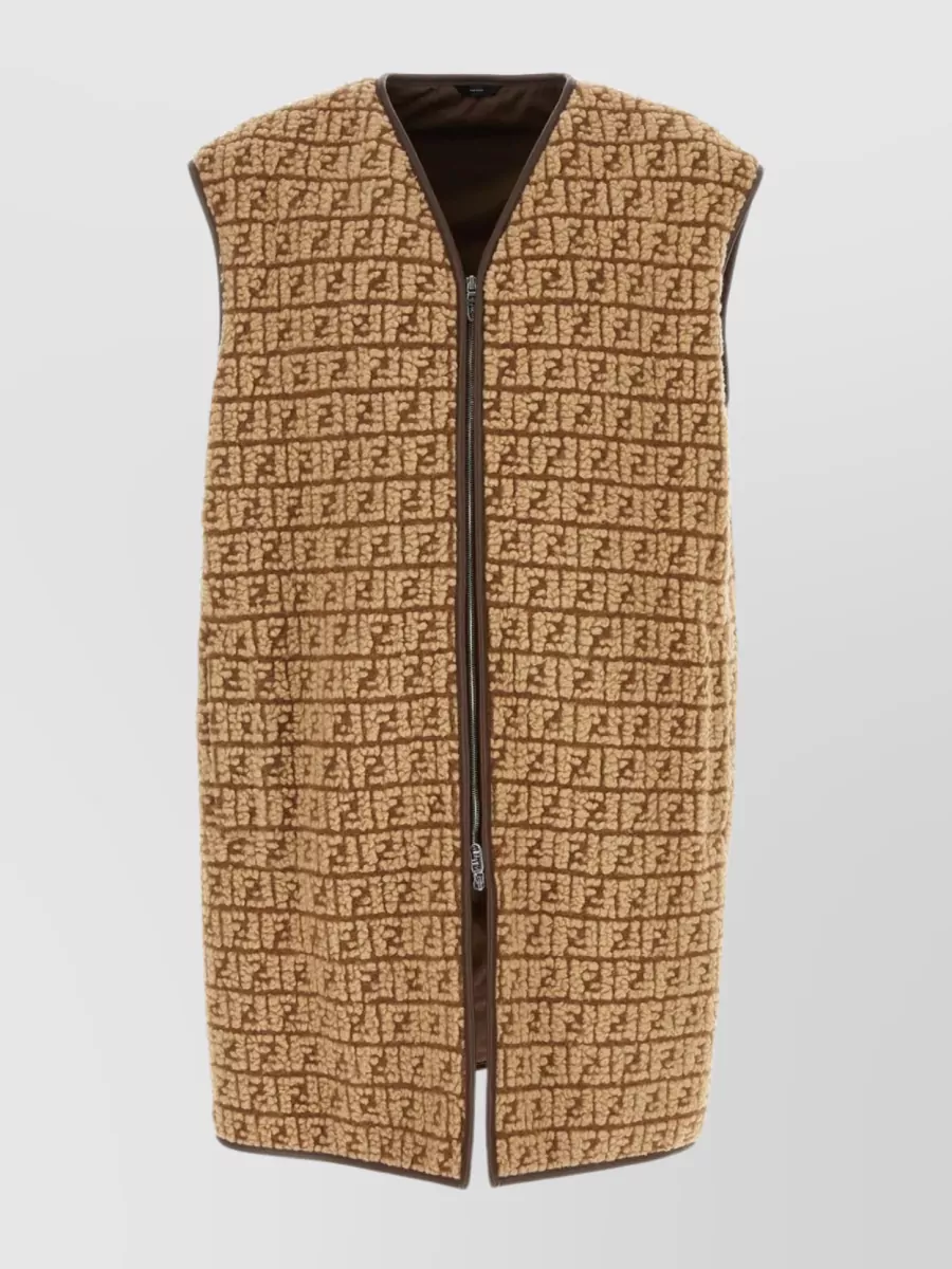 Shop Fendi Teddy Embroidered Sleeveless Jacket In Beige