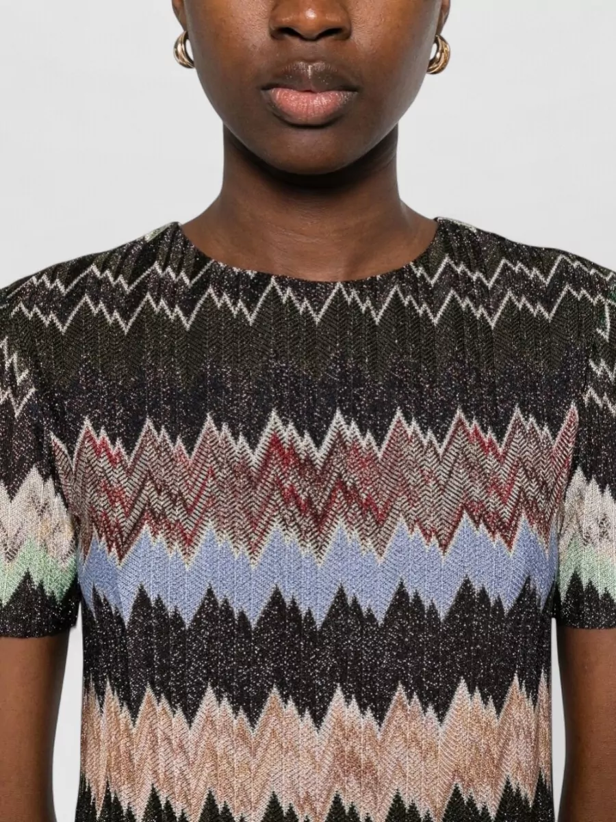Missoni Metallic Zigzag Short-Sleeve Mini Dress