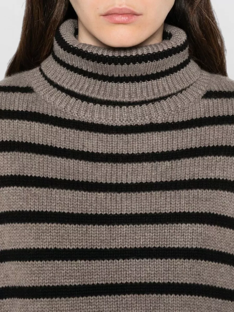 Lisa Yang Striped Ribbed Cashmere Turtleneck Sweater