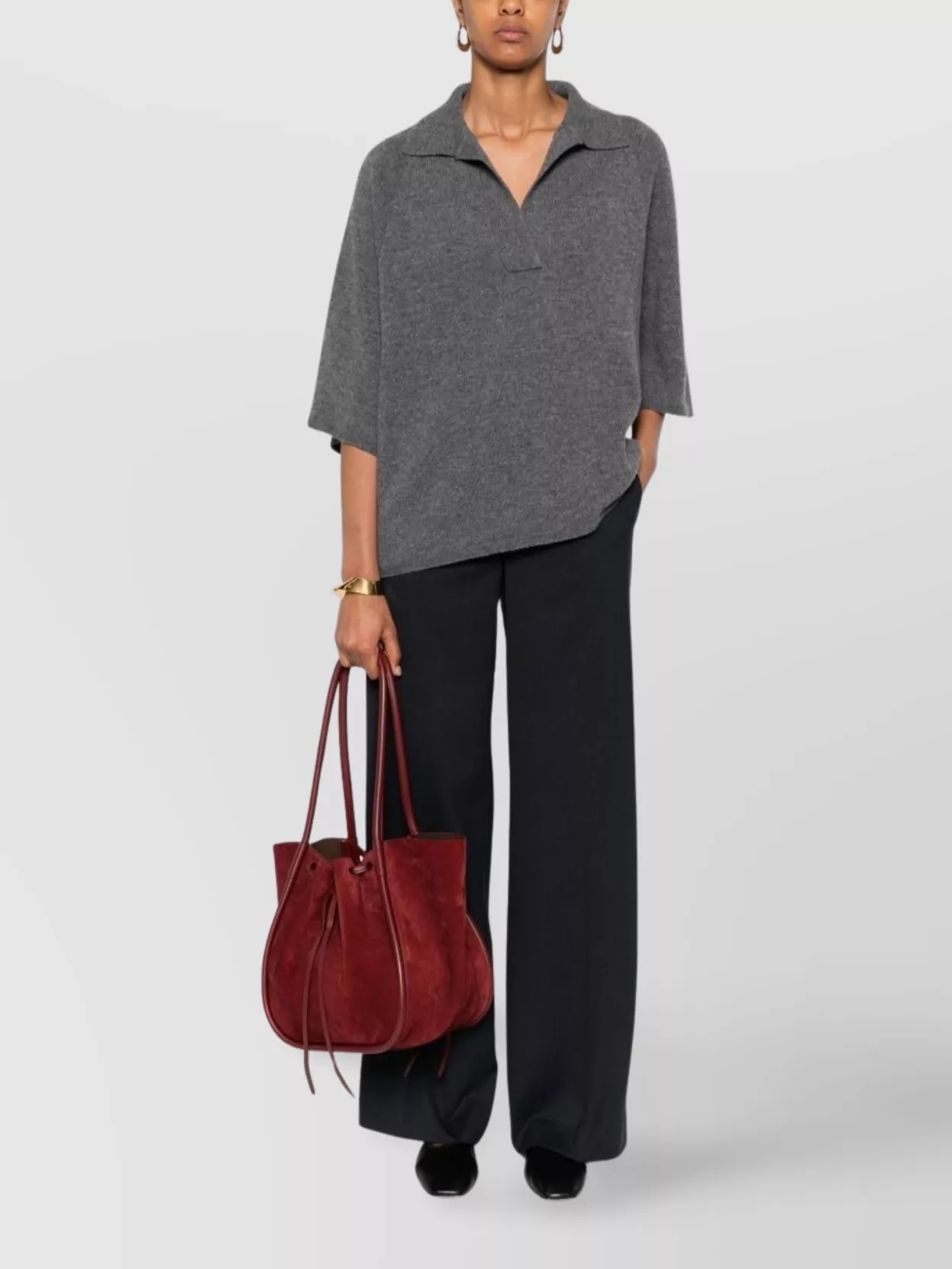 Emporio Armani Oversized Polo Shirt Half Sleeves In Gray