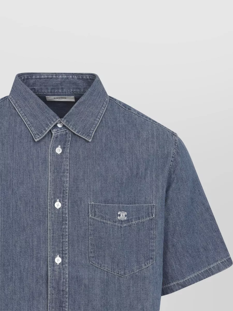 Celine Denim Short-Sleeve Shirt