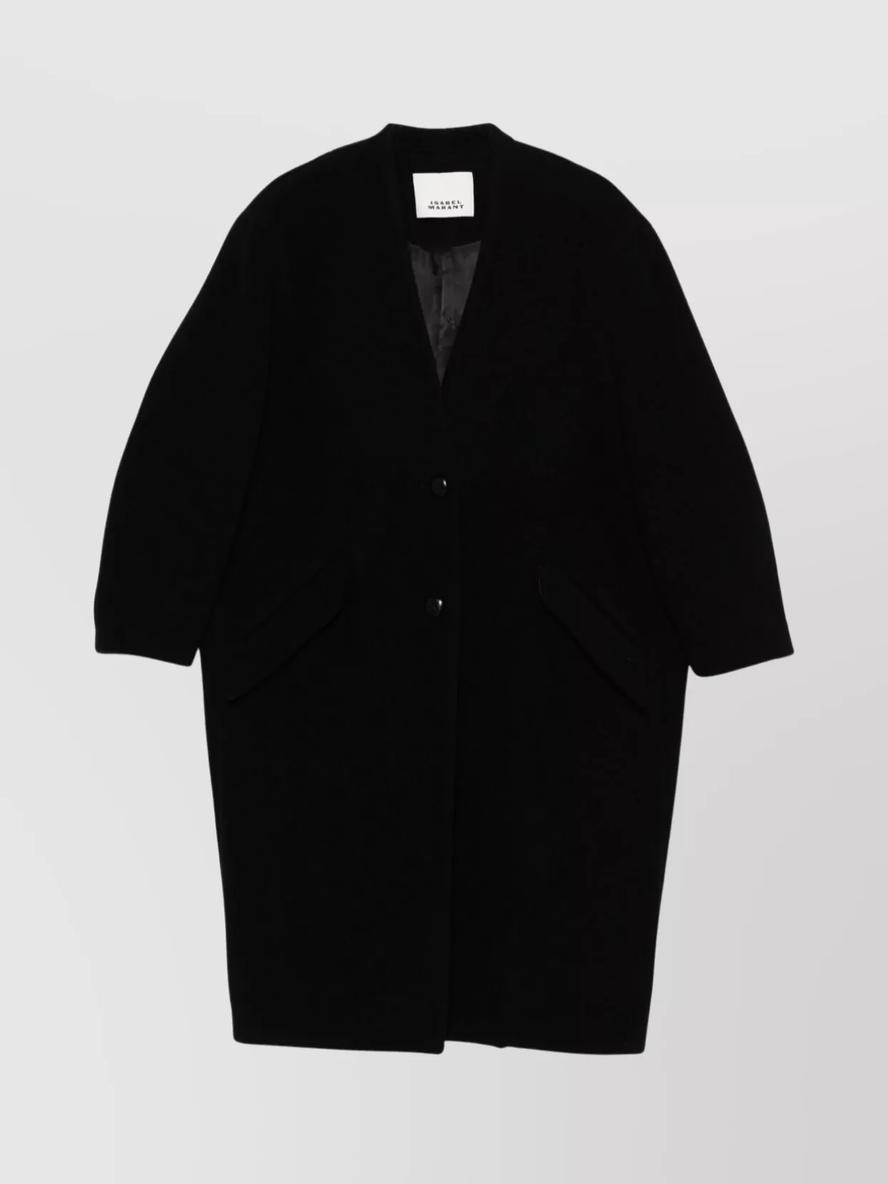 Isabel Marant Wool Coat With Shoulder Pads And V-neckline In Black