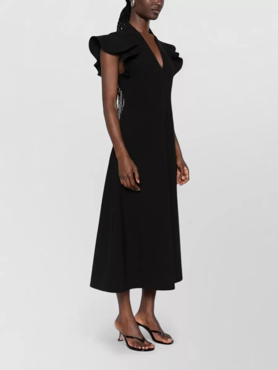 Moschino V-Neck Ruffled-Sleeve A-Line Midi Dress