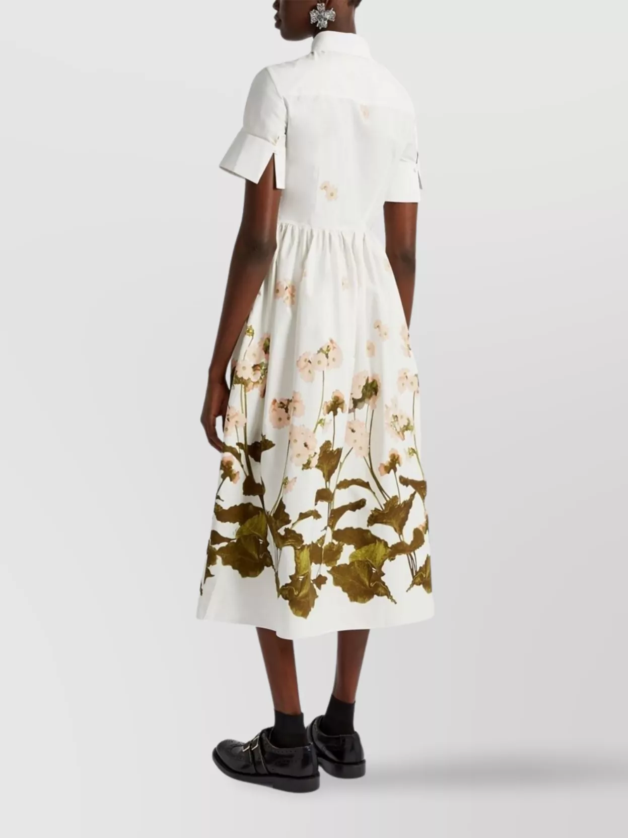 Erdem Floral Print Cotton Dress With Split Cuffs
