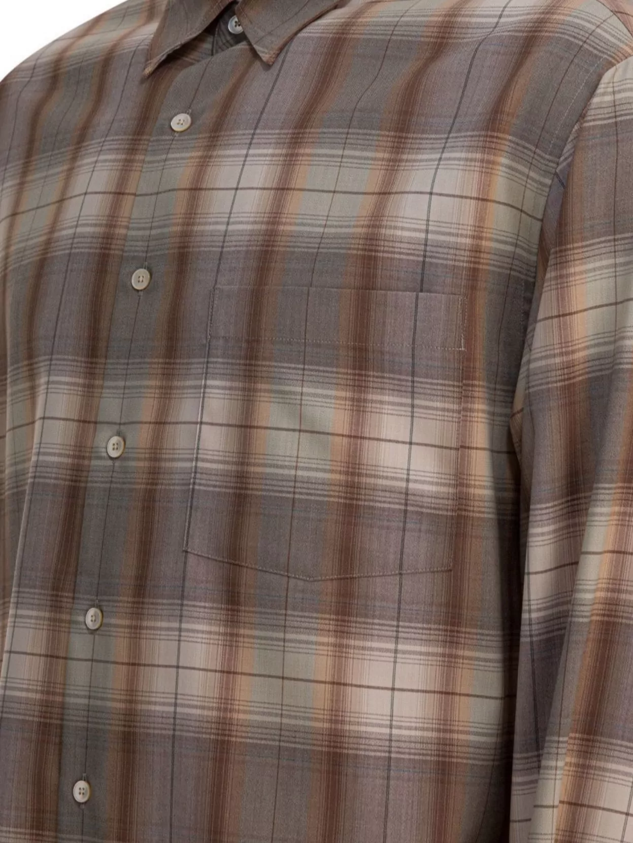 Auralee Plaid Wool Shirt Featuring Button-down Collar In Brown