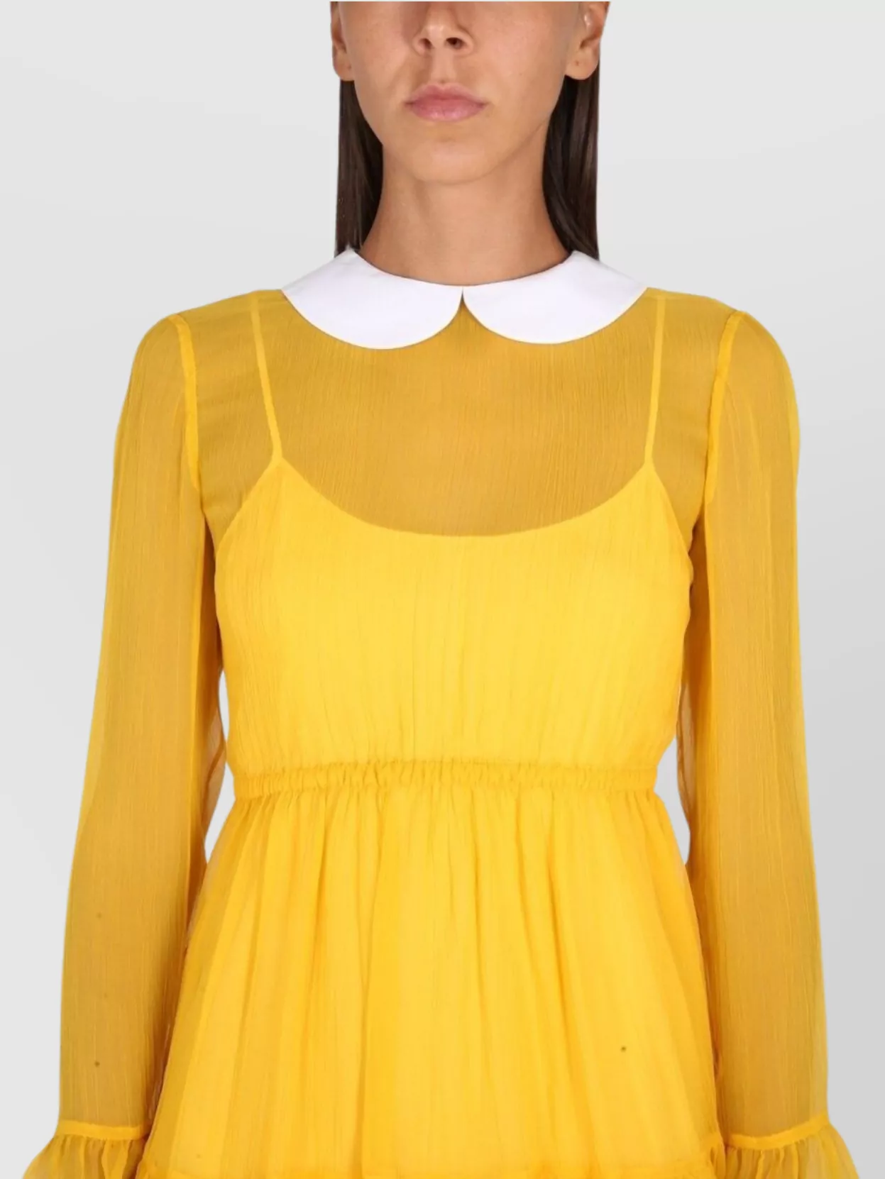 Gucci Mini Dress With Ruffled Cuffs And Sheer Sleeves