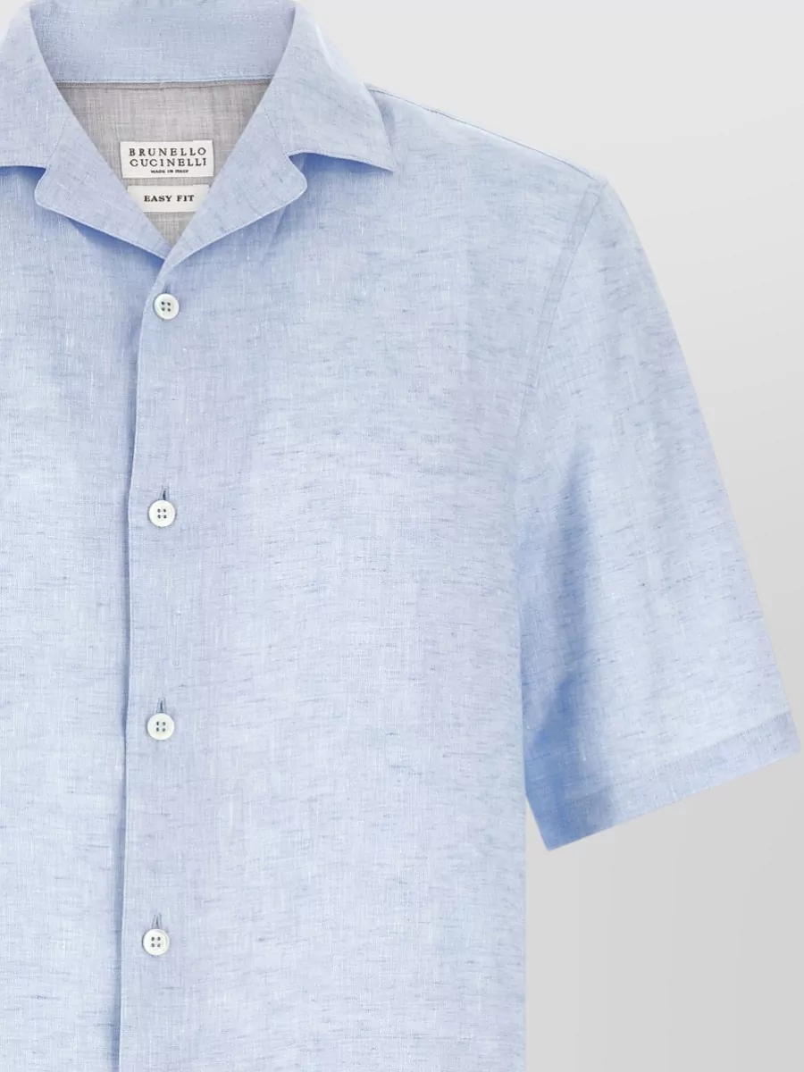 Brunello Cucinelli Linen Short-Sleeve Camp Collar Shirt