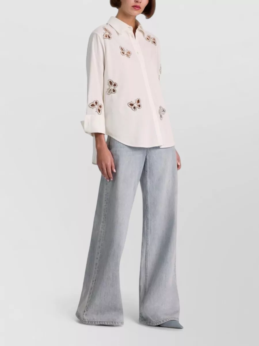 Alice + Olivia Crystal Embellished Cutout Shirt