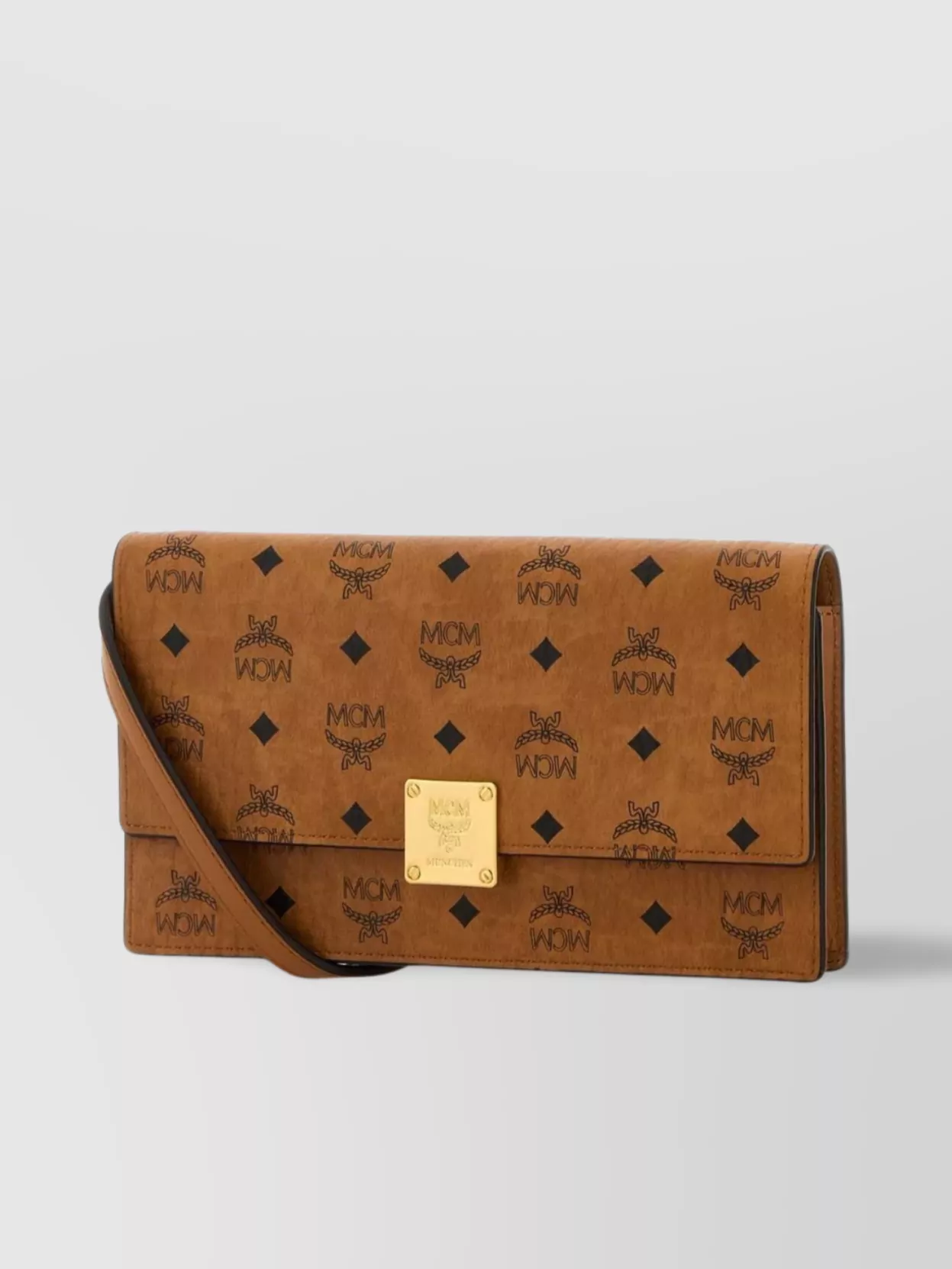 Mcm Canvas Rectangular Wallet Shoulder Strap In Brown