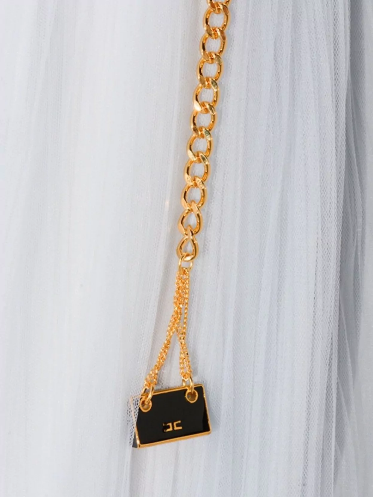 Elisabetta Franchi Midi Skirt With Gold Chain And Pleats In Blue