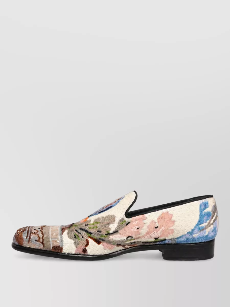 Dolce&Gabbana Leather Sequin Embroidered Loafers