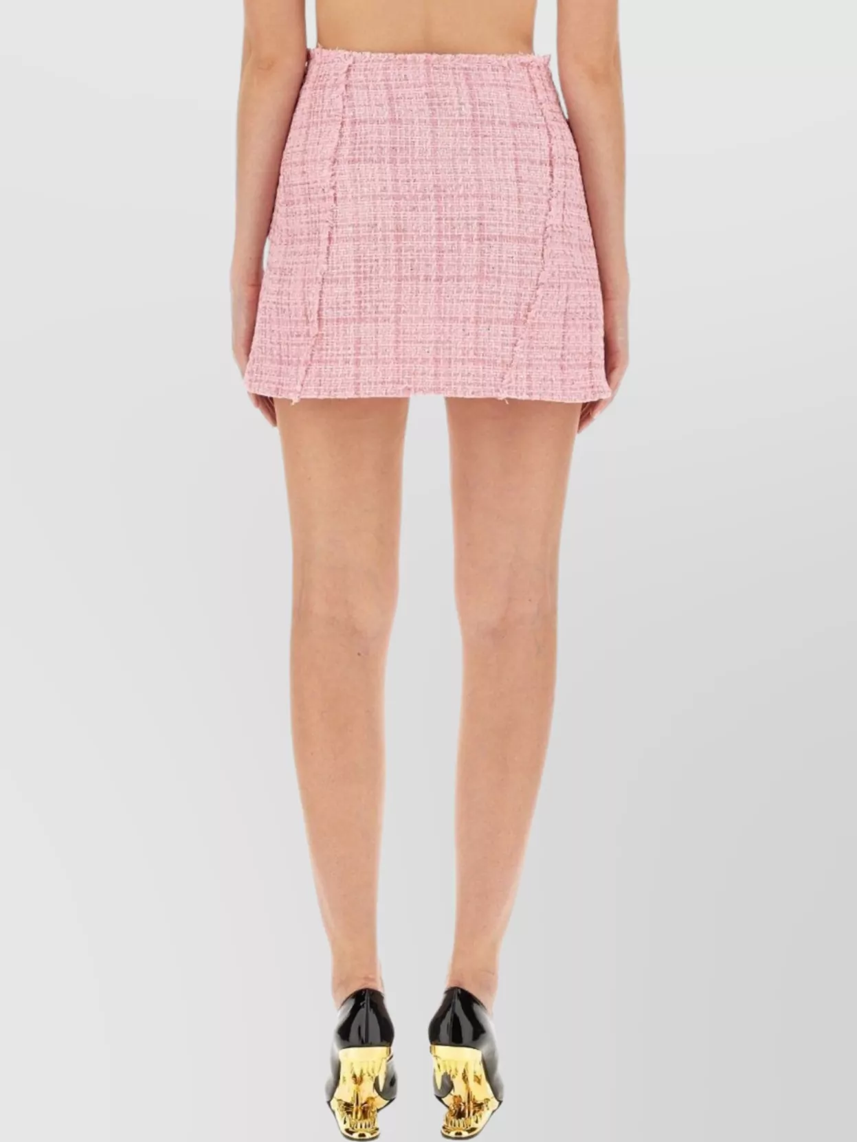 Gcds Fringe Trim Tweed Buttoned Short Skirt