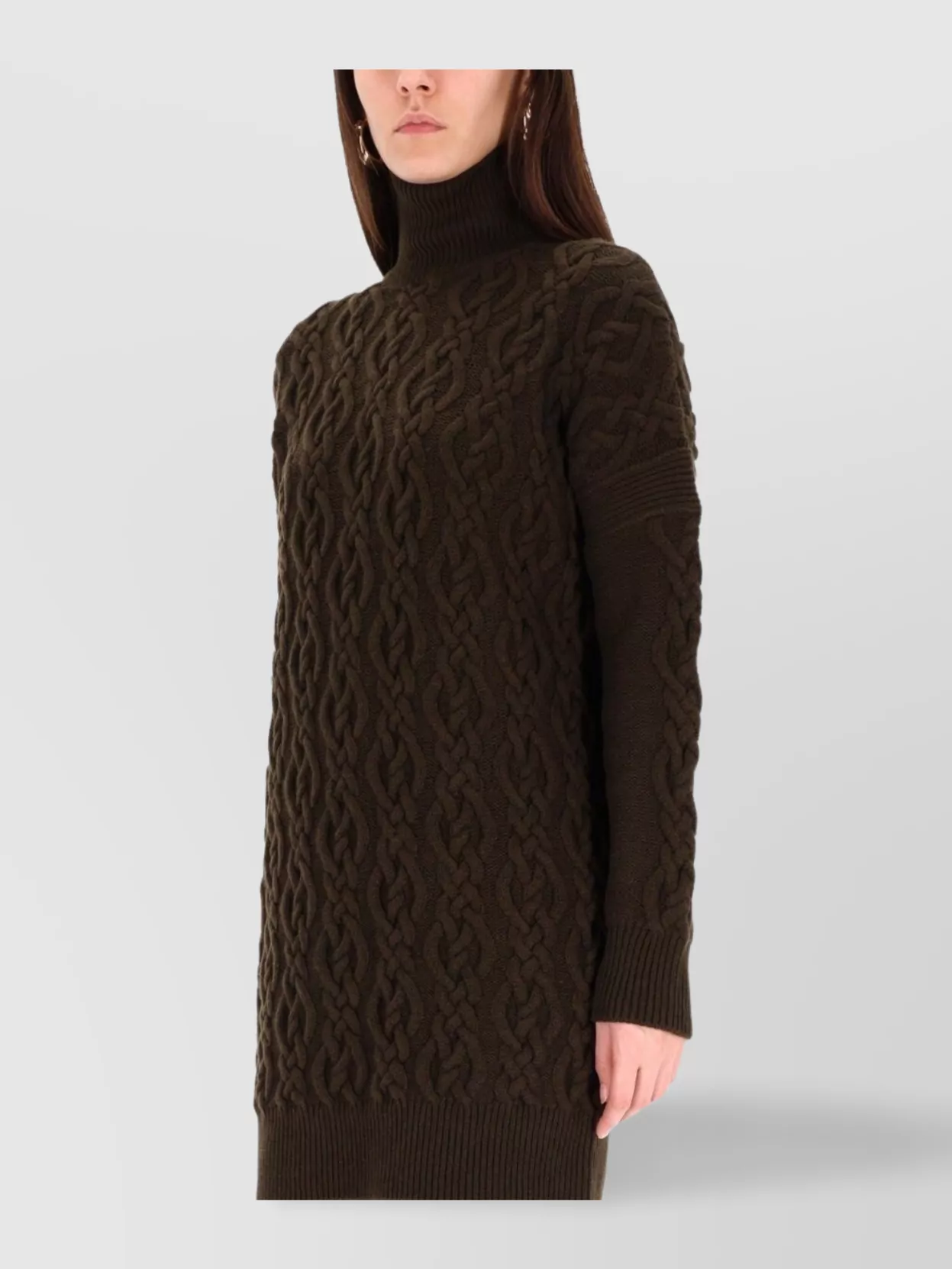 Max Mara Wool Dress With Braided Cable Knit In Multi