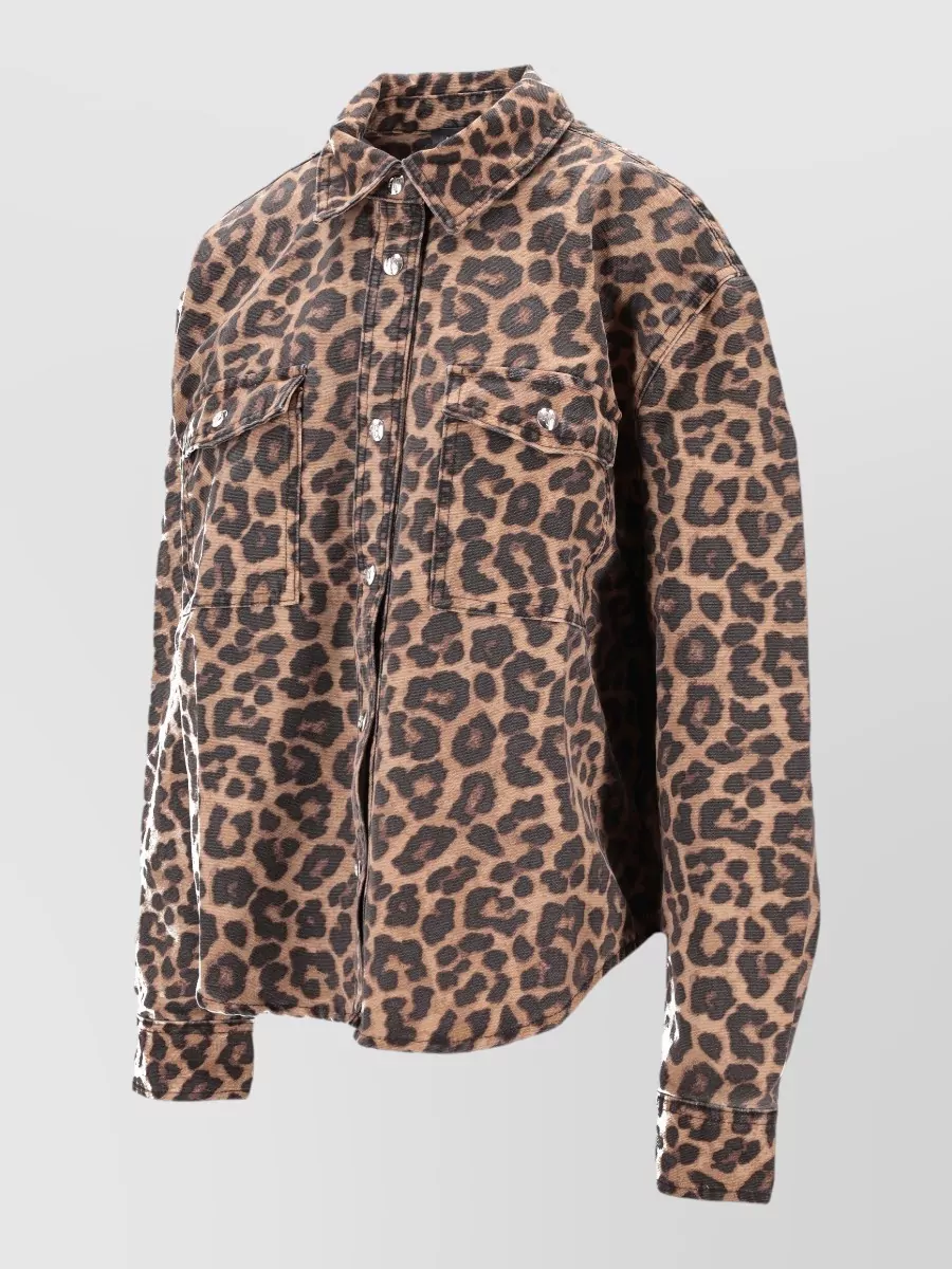 Anine Bing Paxton Long Sleeve Leopard Shirt Pockets