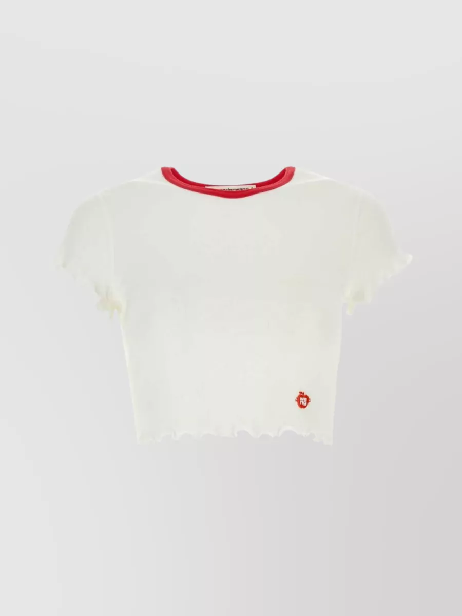 ALEXANDER WANG COTTON T-SHIRT WITH CROPPED HEM AND RUFFLED TRIM