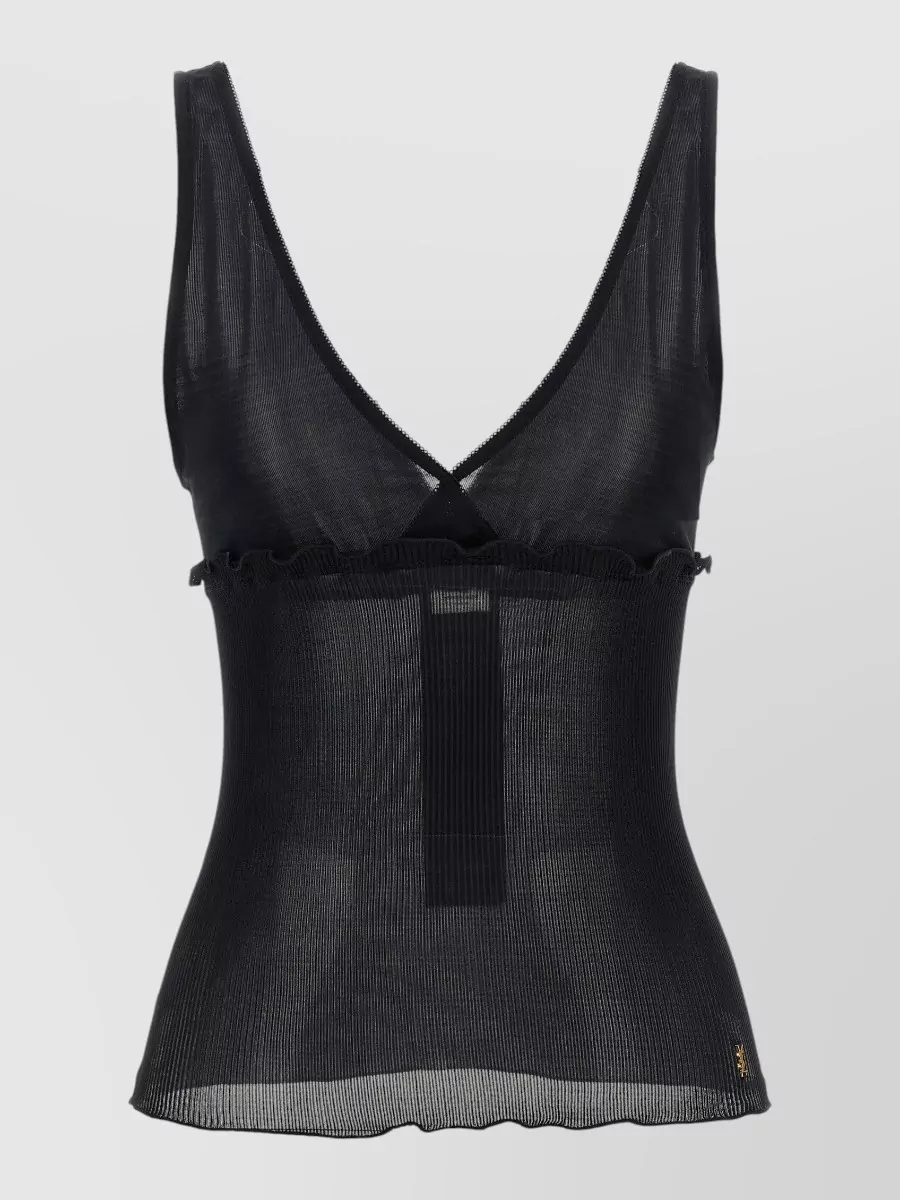 Saint Laurent silk ribbed lace trim tank top