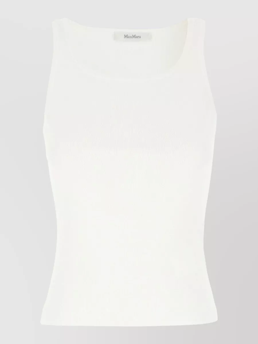 Max Mara Viscose Blend Ribbed Scoop Neck Tank In White