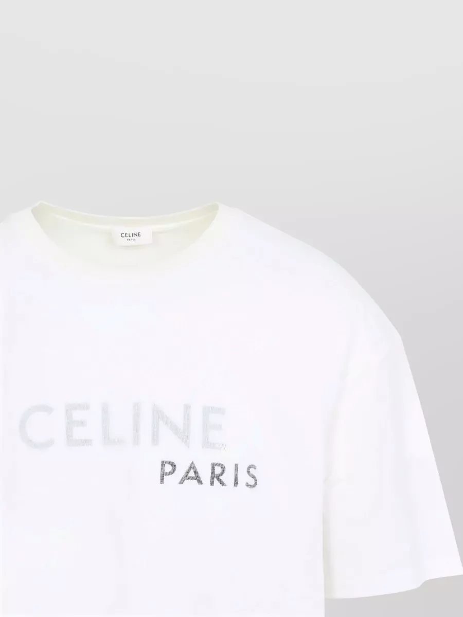 Celine Cotton Logo Print Loose Fit Double Layer T-Shirt