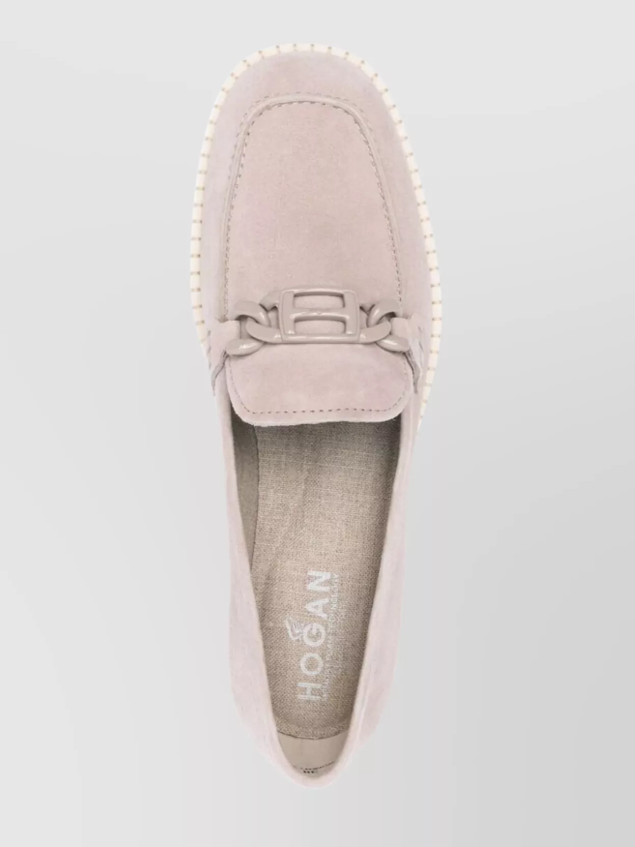 Hogan Suede Moc Toe Loafers With Rubber Sole In White