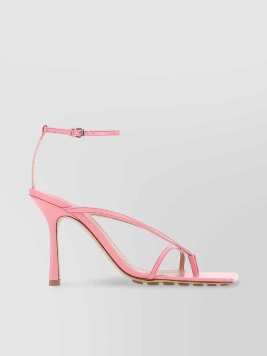 Shop Bottega Veneta Squared Toe Leather Strappy Sandals In Pink