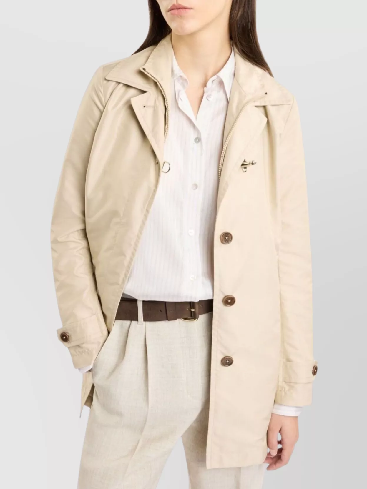 Fay Double-Breasted Poplin Coat With Pockets
